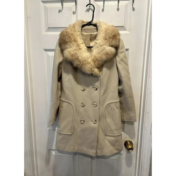 VTG Alorna Holly Plush Womens Short‎ Wool Double Breasted Coat Off White Medium - Picture 1 of 9